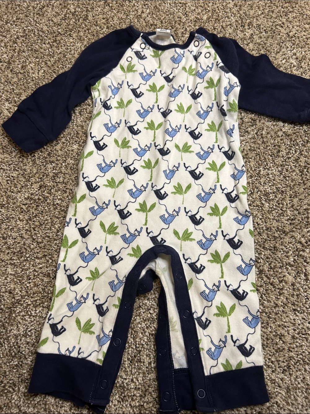 Janie and Jack Navy, White, Blue & Green Jungle Print Romper